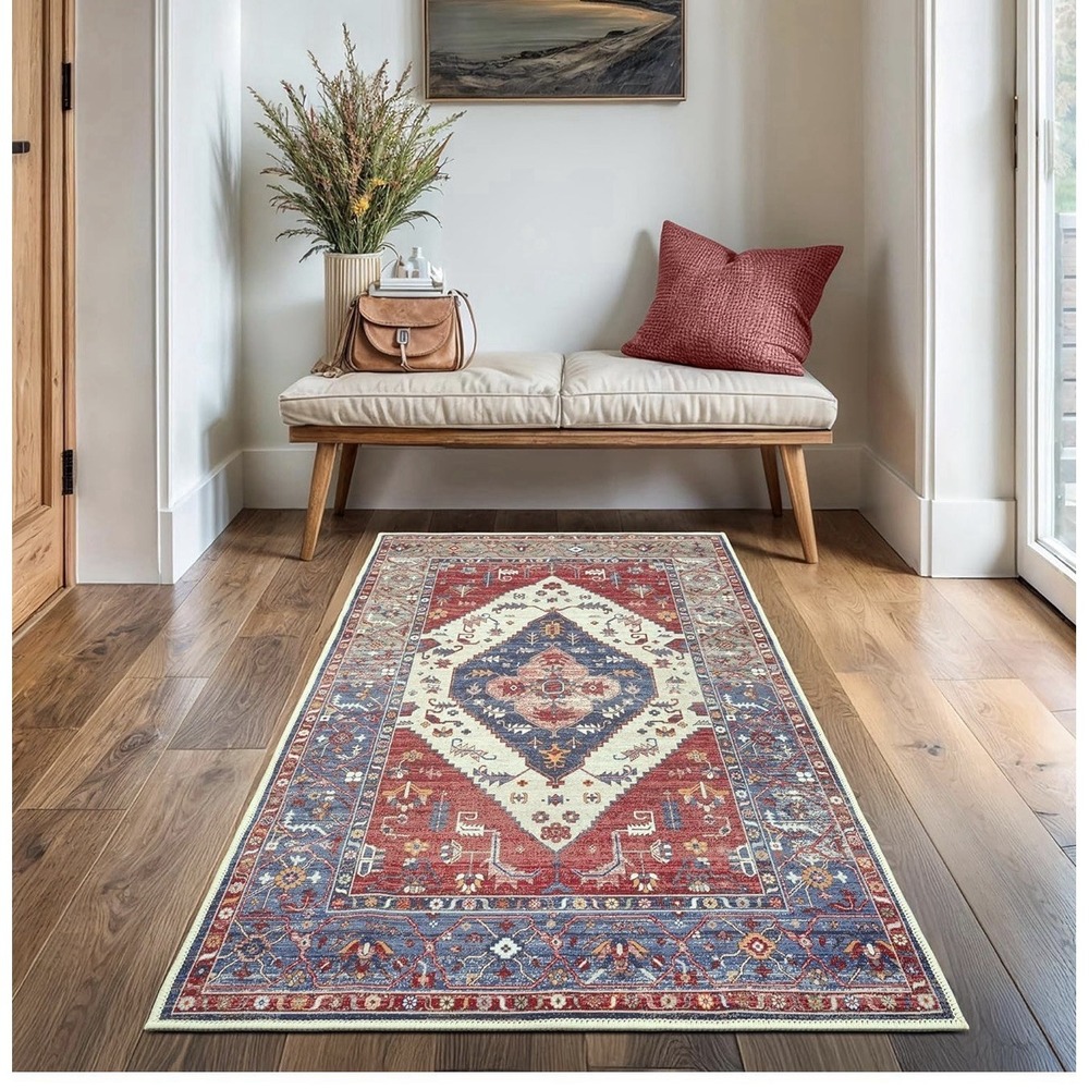 GLN Rugs Vintage Collection Machine Washable Area Rug Easy Clean 2'.6"x6'6" Red - Picture 8 of 9